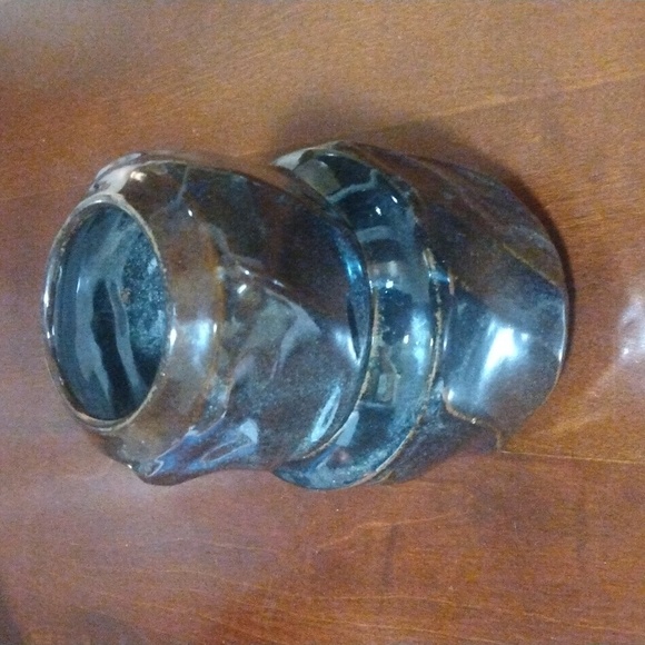 2 Deep Blue and Brown Glazed Smaller Decorative Pottery Vases - Picture 2 of 15